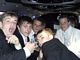 Shaun, Charlie, Adam, Dan, and Jamie crowd to be in first picture in the limo